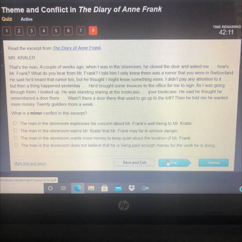 Read the excerpt from the diary of Anne Frank. MR. KRALER .... what is a minor conflict in this exc