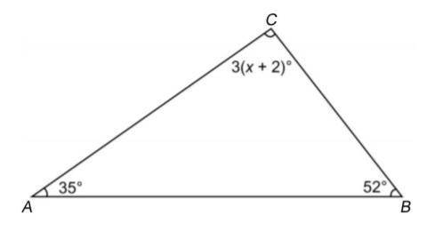 What is the value of x?
What is the measure of angle C?