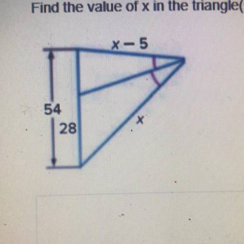 Find the value of x in the triangle