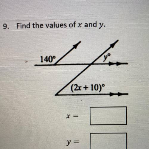 9. Find the values of x and y.