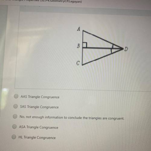 Given the figure below. What is the theorem or postulate that justifies triangle ABD congruent

to