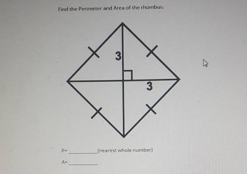Question: Find the perimeter and area of the rhombus.​
