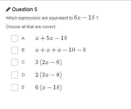Which expressions are equivalent to 6x−18 ?