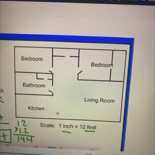 Using the scale 1 inch = 12 feet for the floor plan of the house:

In real life, the bathroom is 4