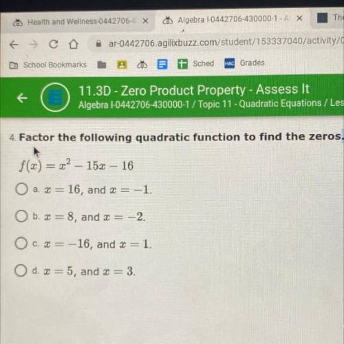 Factor the following quadratic function to find the zeros.