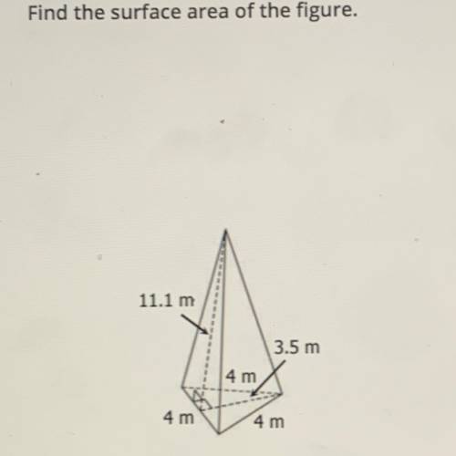 Find the surface area of the figure.
11.1 m
3.5 m
4 m
4 m
4 m