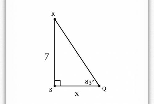 In ΔQRS, the measure of ∠S=90°, the measure of ∠Q=83°, and RS = 7 feet. Find the length of SQ to th