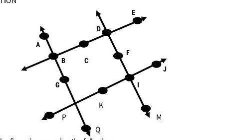 Help me please please

1. Name all the collinear points.2. Name 3 intersecting lines,3. Name all t