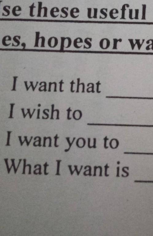 F. Use these useful expressions for expressing

wishes, hopes or wants. (4x1=4)1. I want that_____