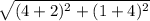 \sqrt{(4+2)^2+(1+4)^2}