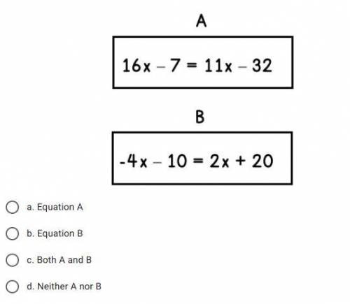 Which of the following equations has a solution of x = -5?