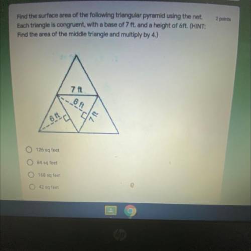 Find the surface area of the following triangular pyrarnid using the net.

Each triangle is congru