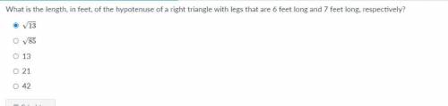 What is the length, in feet, of the hypotenuse of a right triangle with legs that are 6 feet long a
