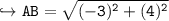 \\ \tt\hookrightarrow AB=\sqrt{(-3)^2+(4)^2}