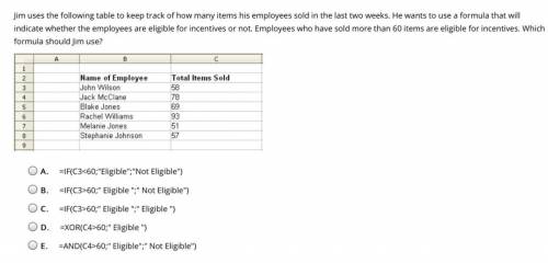 Jim uses the following table to keep track of how many items his employees sold in the last two wee
