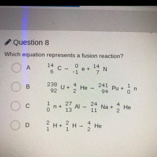 Which equation represents a fusion reaction?