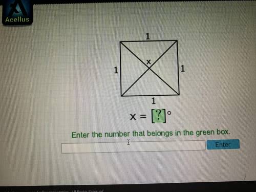 Enter the number that belongs in the green box if a square has each side of it equaling 1 what is x