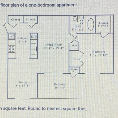 The diagram below shows the floor plan of a one-bedroom apartment find the are of the bedroom in sq