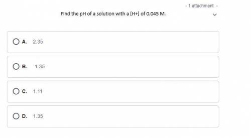 Find the pH of a solution with a [H+] of 0.045M.