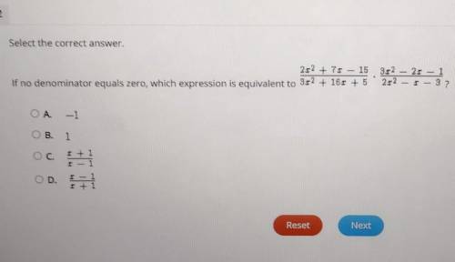 If no denominator equals zero, which expression is equivalent to 2x^2+7x-15/3x^2+16x+5 * 3x^2-2x-1/
