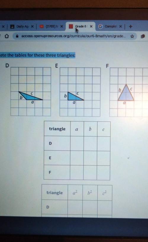 Complete the table for these triangles​