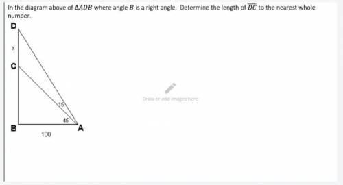 In the diagram above of ADB where angle B is a right angle. Determine the length of DC to the neare