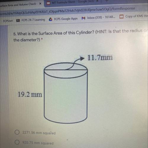 What is the surface area of the cylinder