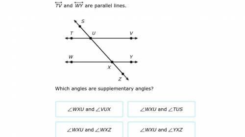 TV and WY are parallel lines, which angles are supplementary angles?