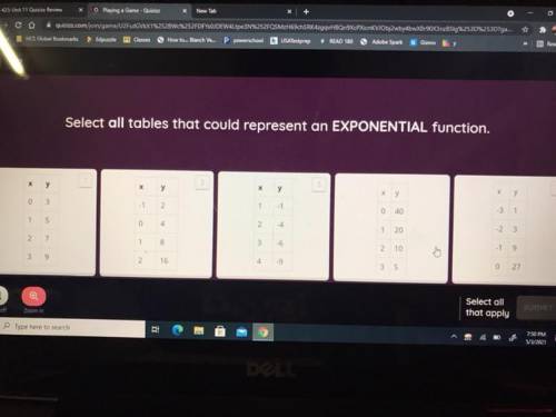 PLS HElP!!
Select all tables that could represent an exponential function. NO LINKS PLS...!