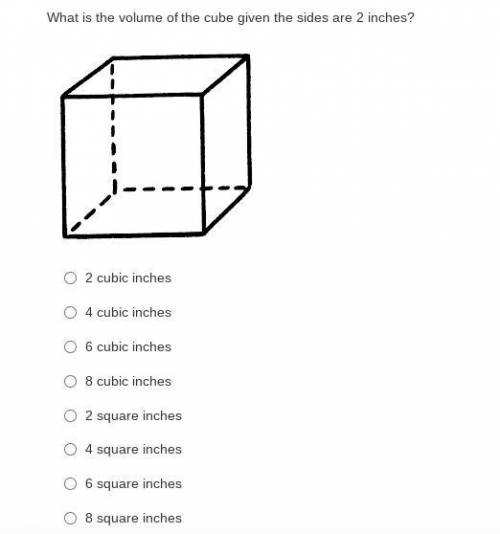 What is the volume of the cube given the sides are 2 inches?