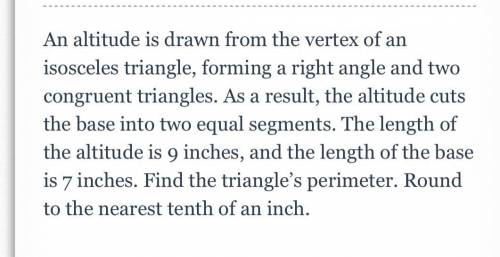 An altitude is drawn from the vertex of an isosceles triangle, forming a right angle and two congru