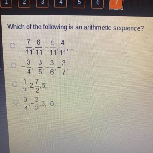 Which of the following is an arithmetic sequence?

7 6 5 4
11'11' 11'11'
3 3 3 3 3
4' 5' 6'7
1 7
,