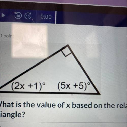 What is the value of x based on the relationships in this
triangle?