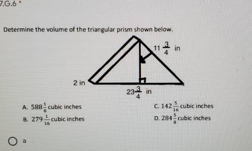 Determine the volume of the triangular prism shown below.​