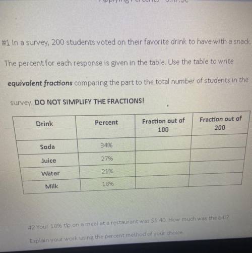 #1 In a survey, 200 students voted on their favorite drink to hate with a snack

The percent for e