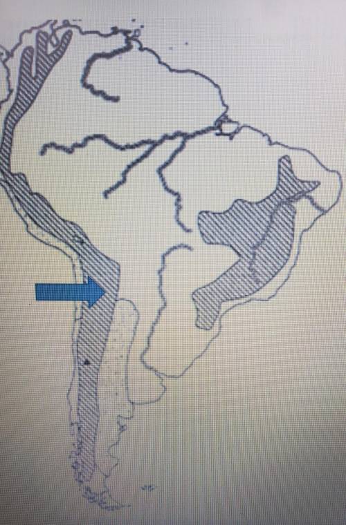 What physical feature in South America is the arrow pointing to?​