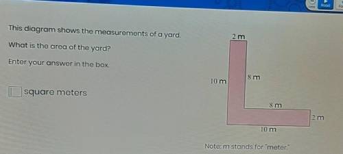 This diagram shows the measurements of a yard. 2 m What is the area of the yard? Enter your answer