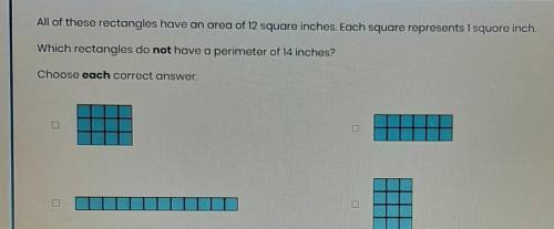 All of these rectangles have an area of 12 square inches. Each square represents 1 square inch. Whi