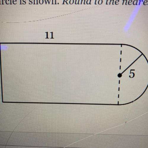 Find the Area of the figure below, composed of a rectangle and a semicircle. There radius of the ci