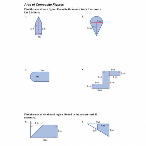 Areas of Composite Figures. Answers and helpful information are appreciated.