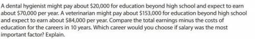 A dental hygienist might pay about $20,000 for education beyond high school and expect to earn

ab
