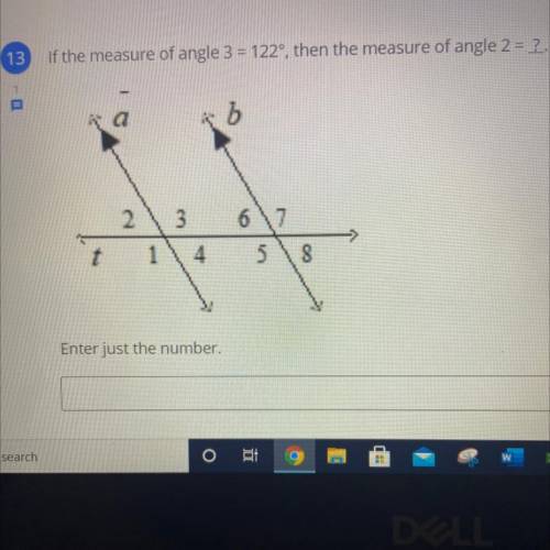If the measure of angle 3=122, then the measure of angle 2 =?