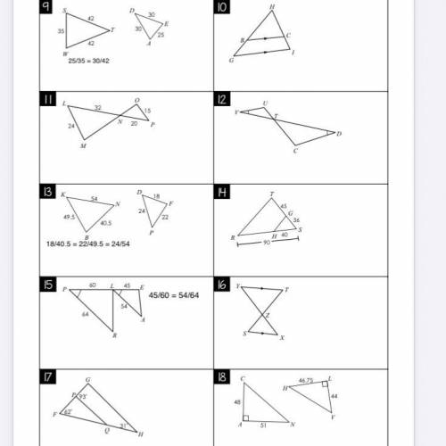 Plsss

ARE WE SIMILAR ?
Directions: Determine whether the triangles are similar. If simila
