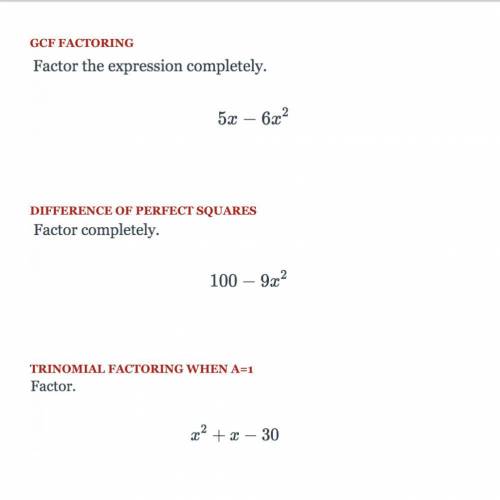 GCF FACTORING
factor the expression completely.
5x-6x^3