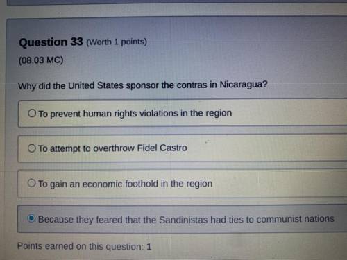 Why did the United States sponsor the contras in Nocaragua?