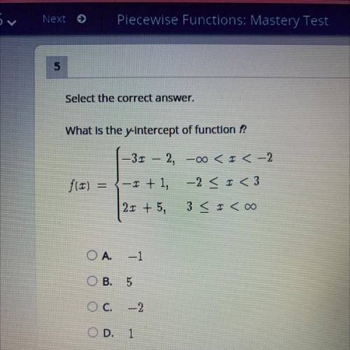 Select the correct answer.
What is the y-intercept of function ?