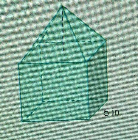 A model of a house is created by putting a square pyramid on a cube. The resulting figure has a sur