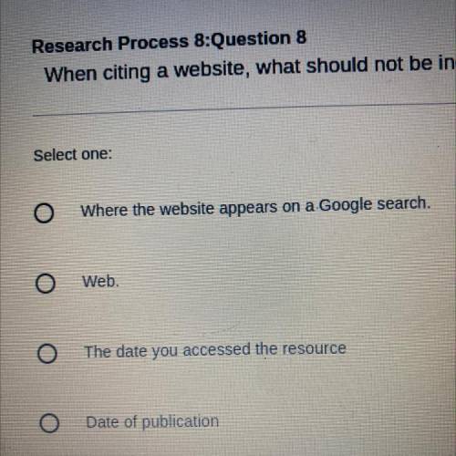 Research Process 8:Question 8
When citing a website, what should not be included in MLA format?