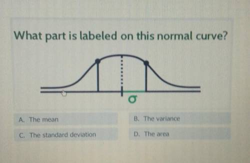 What part is labeled on this normal curve?

A. The mean B. The variance C. The standard deviation