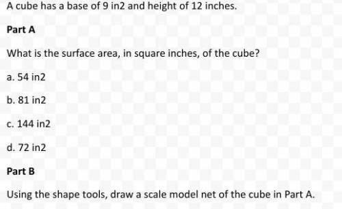 A cube has a base of 9 in2 and height of 12 inches.

What is the surface area, in square inches, o